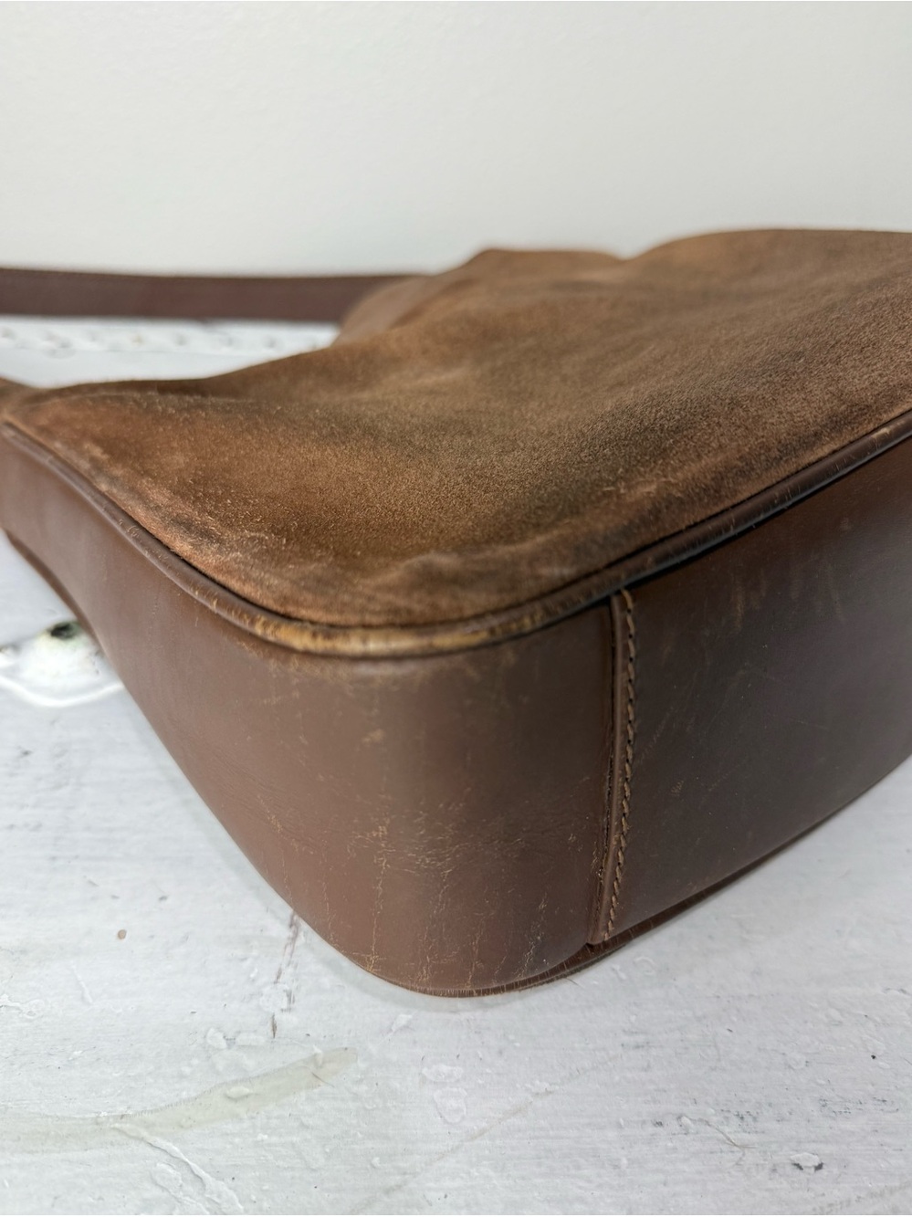 GUCCI Suede 2way Brown Gold Shoulder Bag Vintage Leather - Picture 7 of 15